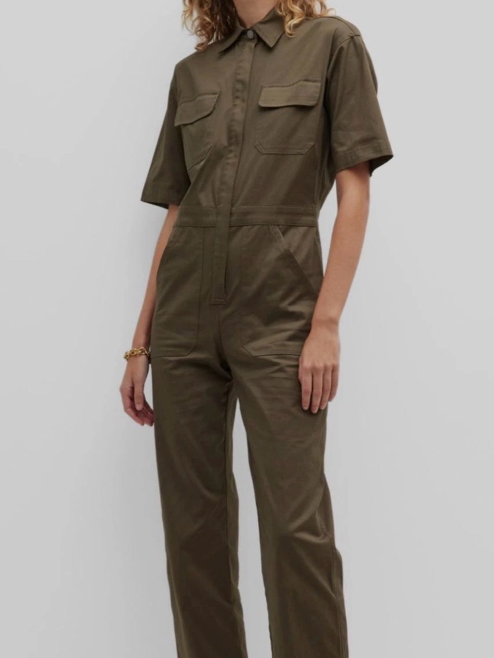 Rivet Utility Worker Jumpsuit Olive Green Short Sleeve Coverall Size M